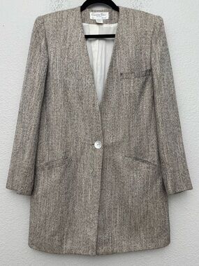 Vintage Christian Dior The Suit Longline Blazer Size 8 Rayon Linen Neutral USA
